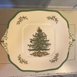 SPODE CHRISTMAS TREE SERVING DESSERT DISH VINTAGE ABOUT 11” DIAMETER